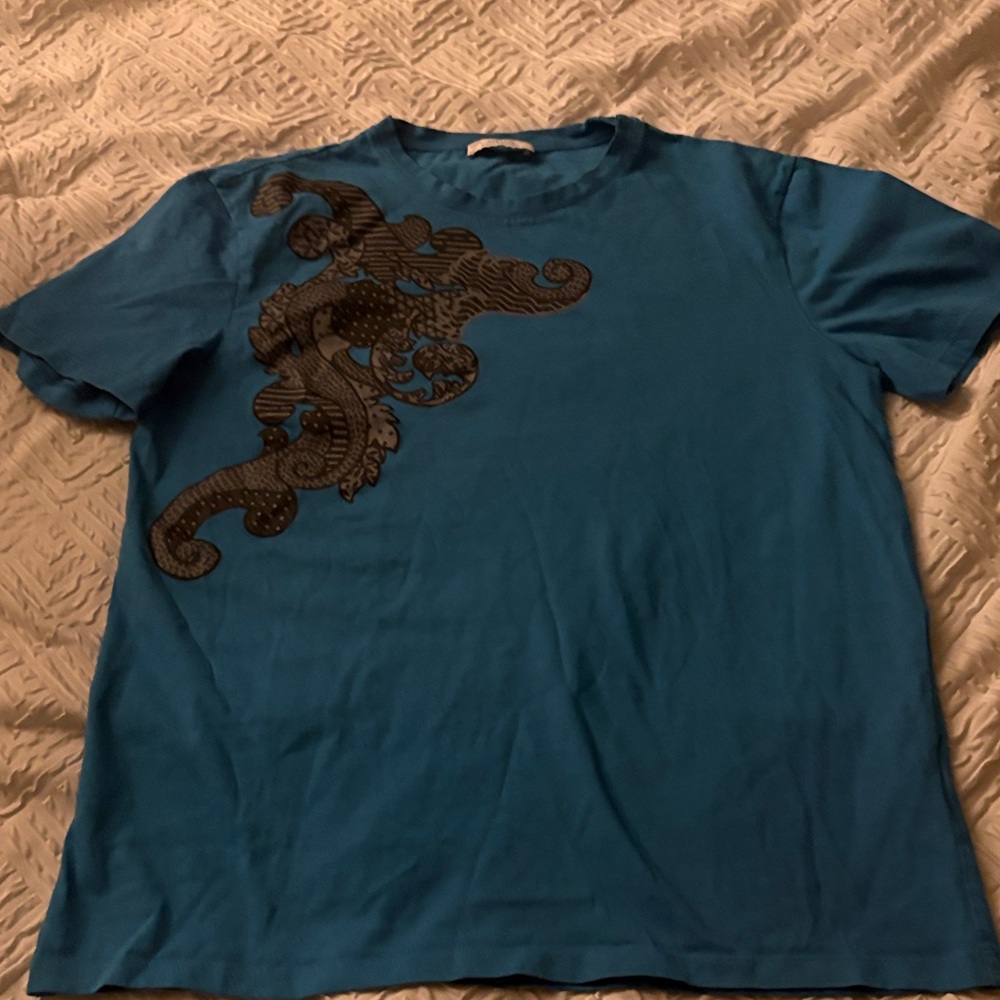 Versace Teal T-Shirt with Black Pattern